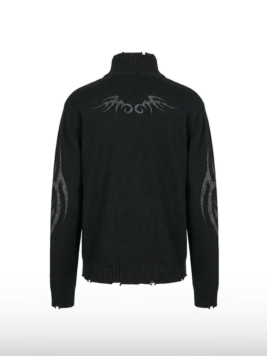 Distressed Tribal Zip Sweater