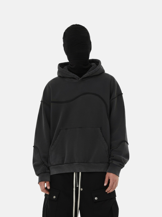 Black Wave Seam Hoodie