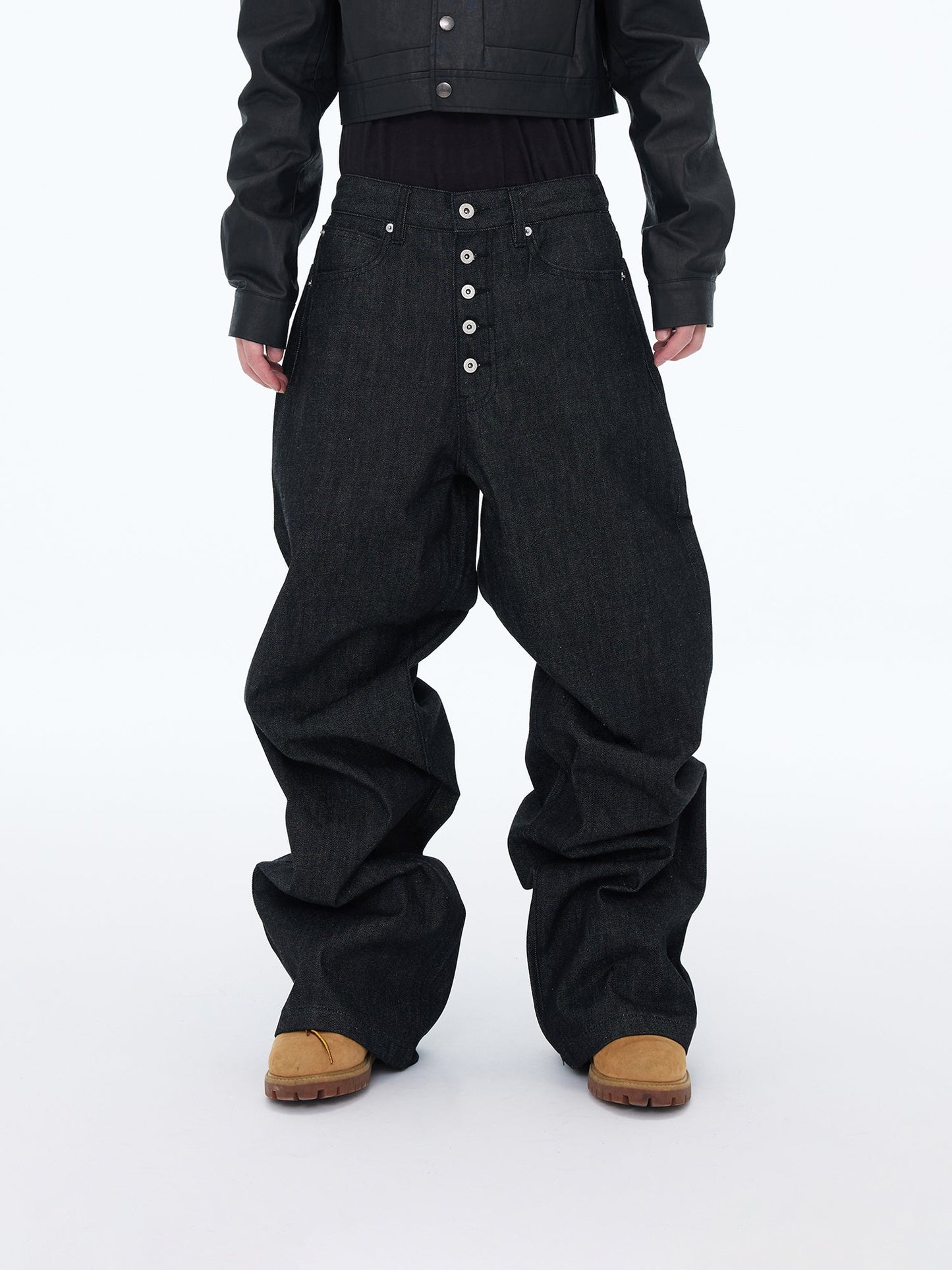 Button-Fly Wide Jeans