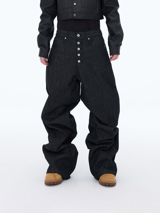 Button-Fly Wide Jeans