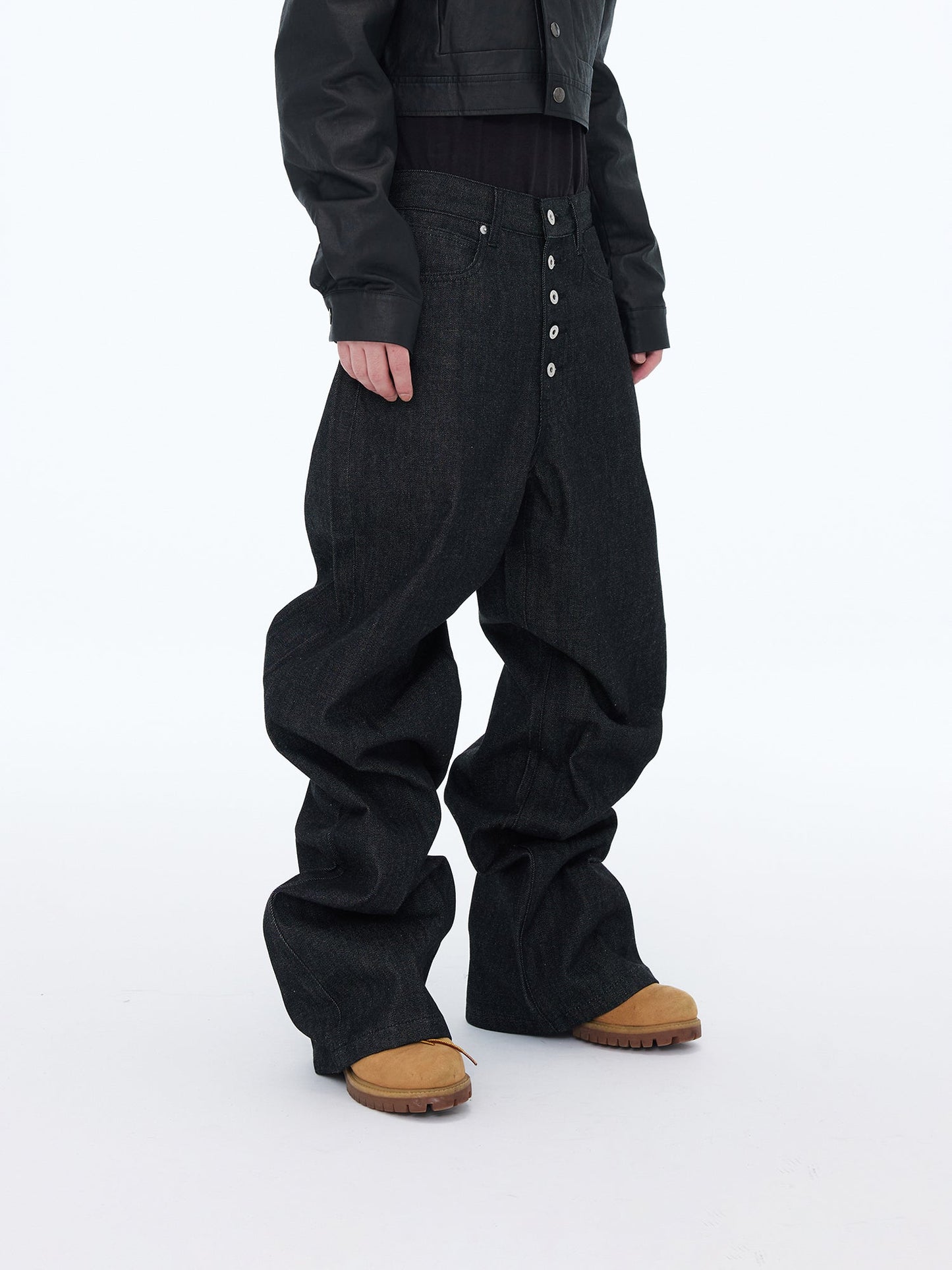 Button-Fly Wide Jeans