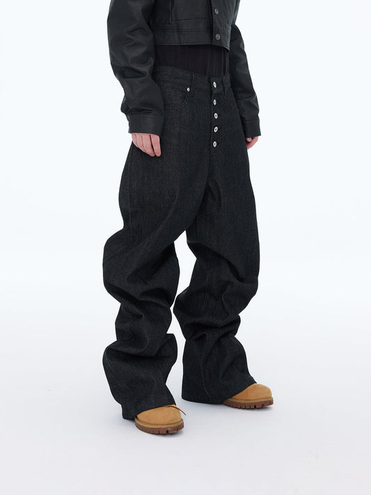 Button-Fly Wide Jeans