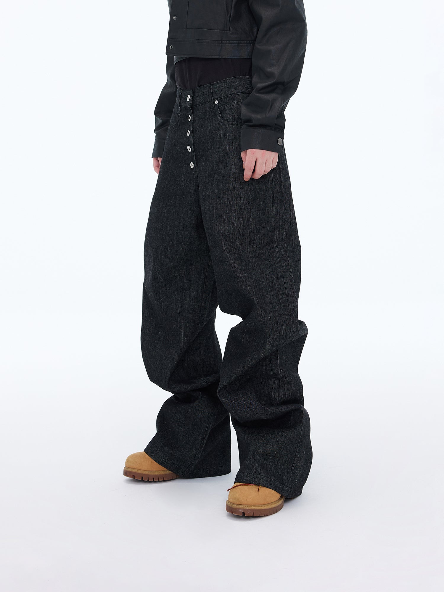 Button-Fly Wide Jeans
