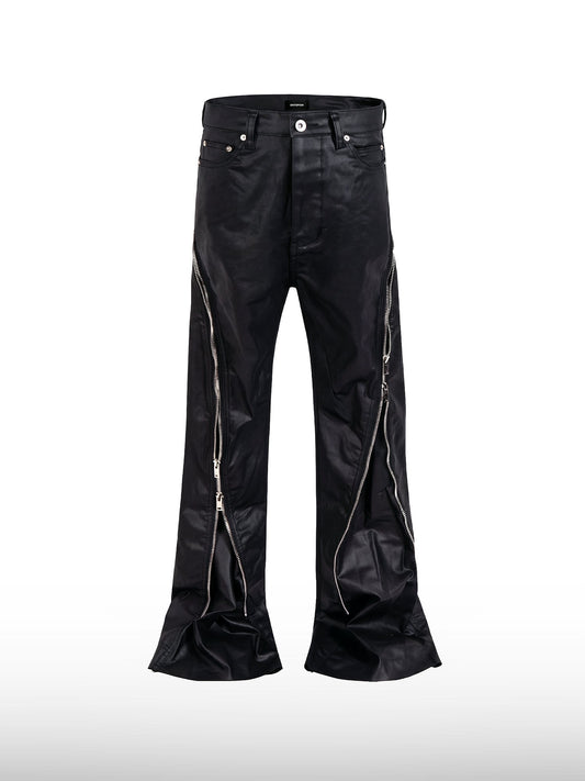 Coated Zipper Straight Jeans