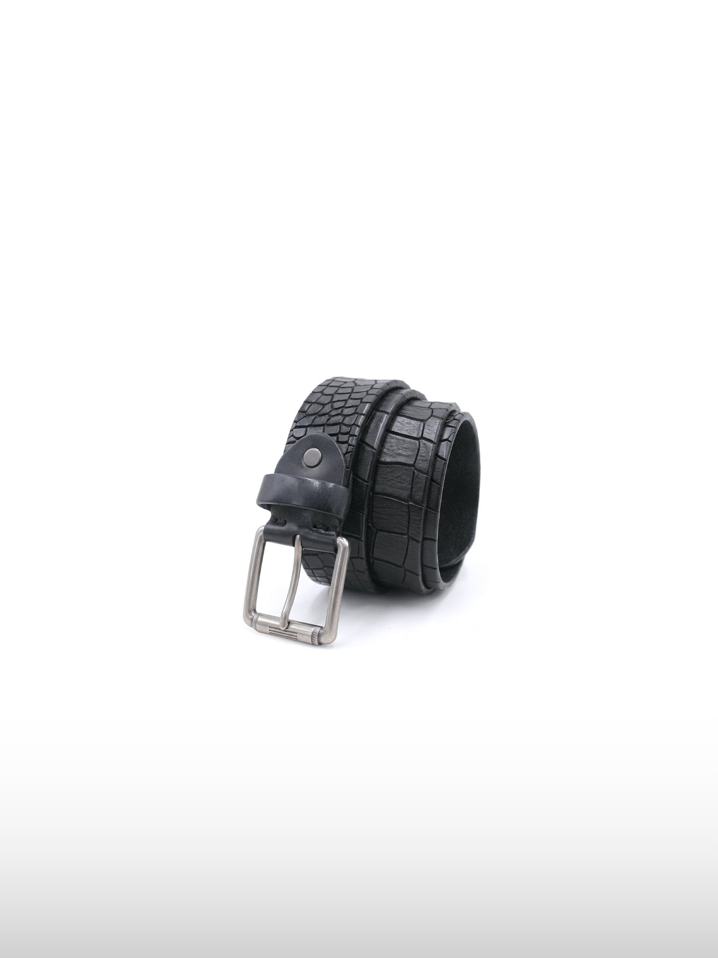 Croc-Embossed Leather Belt