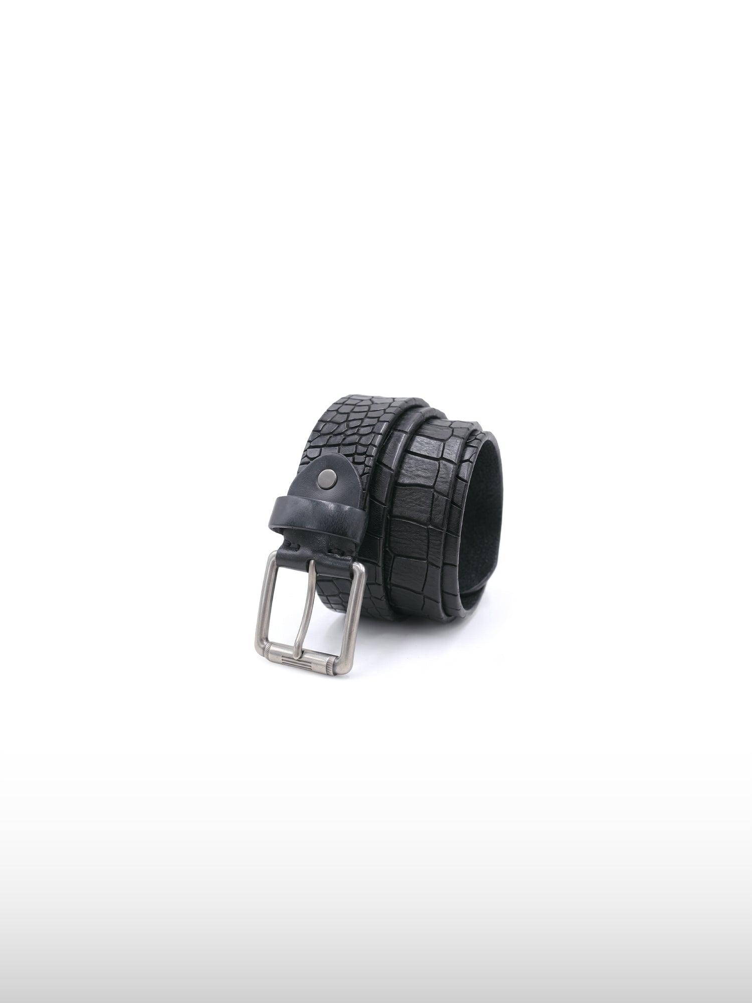 Croc-Embossed Leather Belt