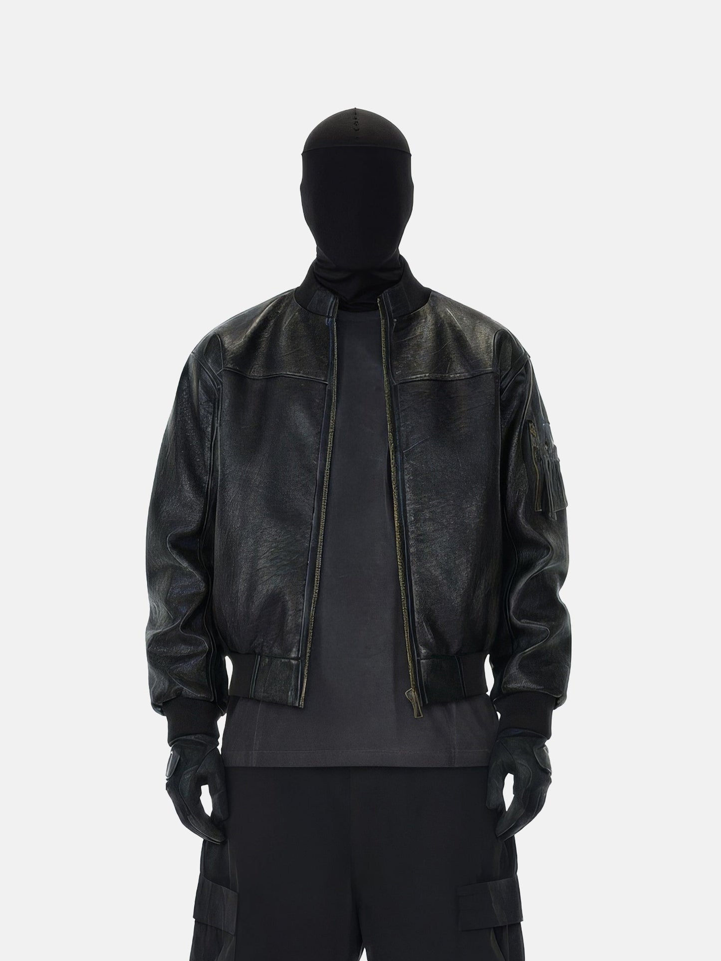 Moto-Style Crinkle Leather Bomber