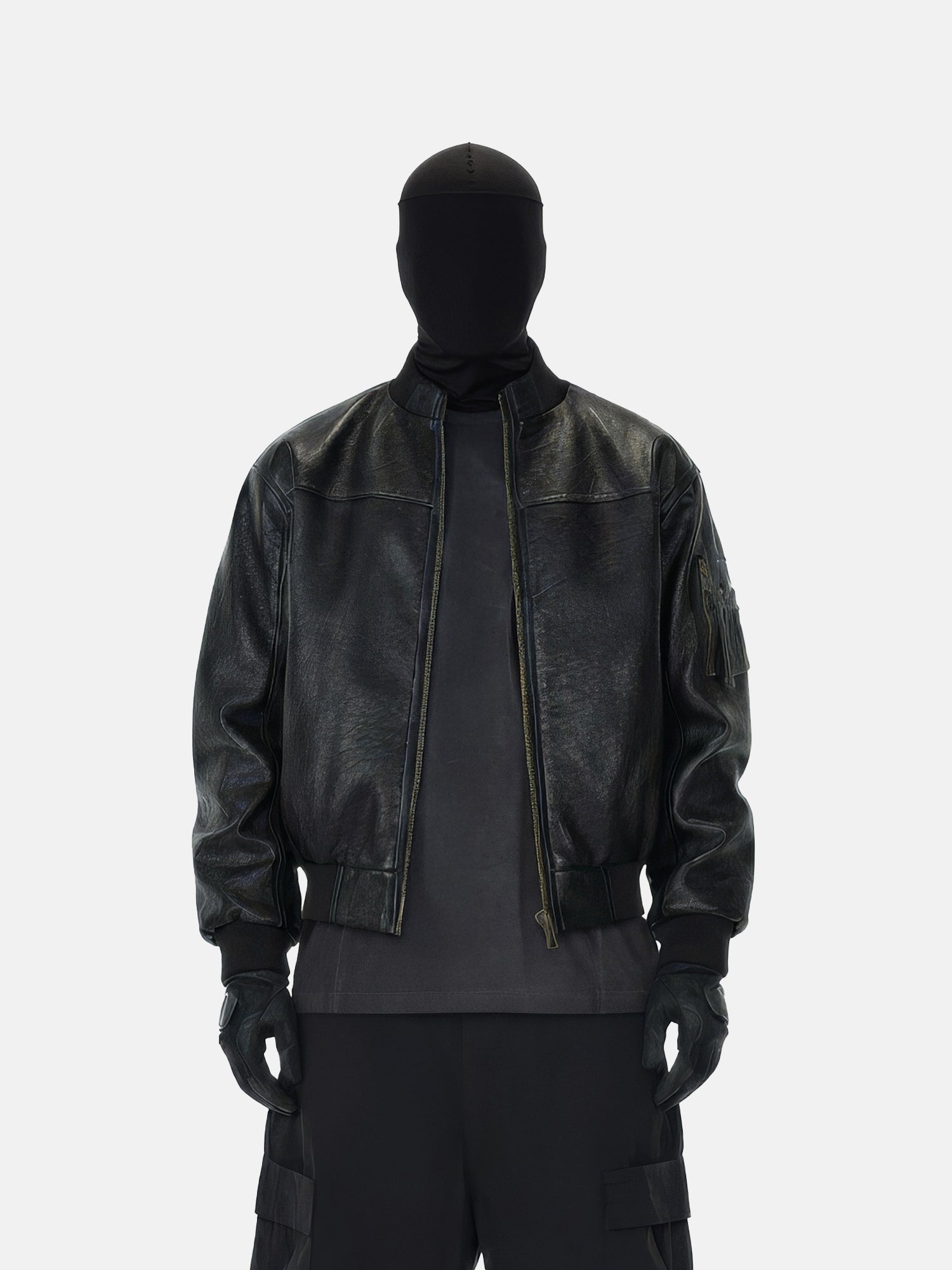Moto-Style Crinkle Leather Bomber