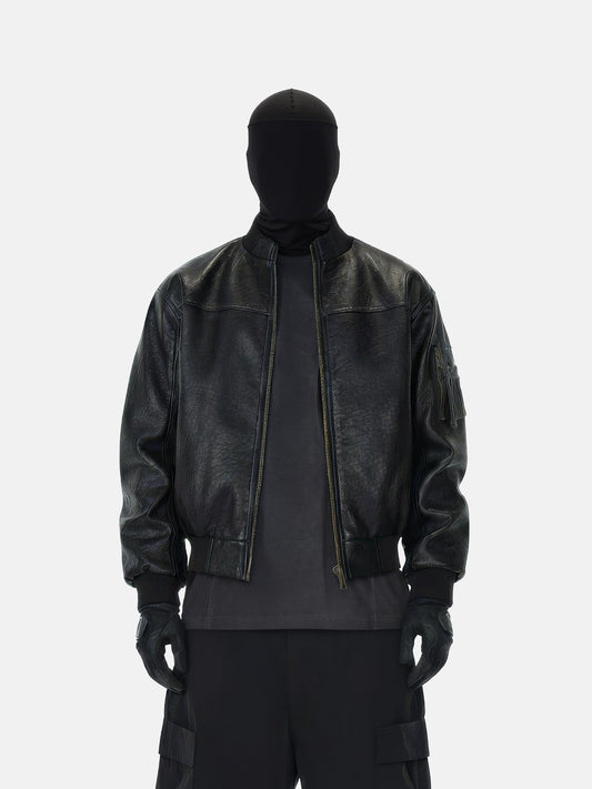 Moto-Style Crinkle Leather Bomber