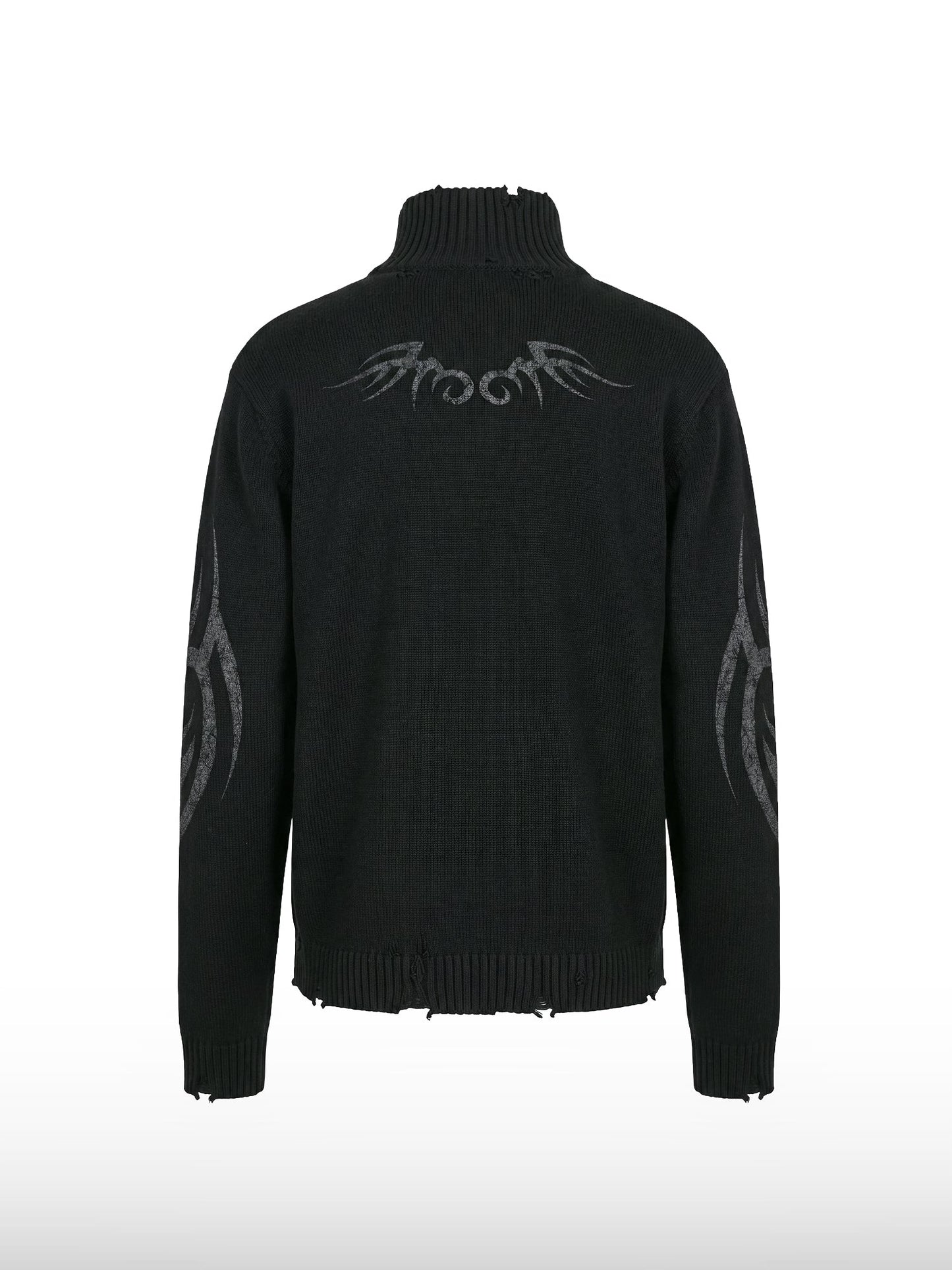 Distressed Tribal Zip Sweater
