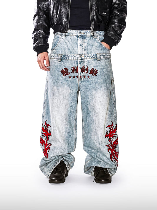 Dragon Shadow Double-Waist Jeans
