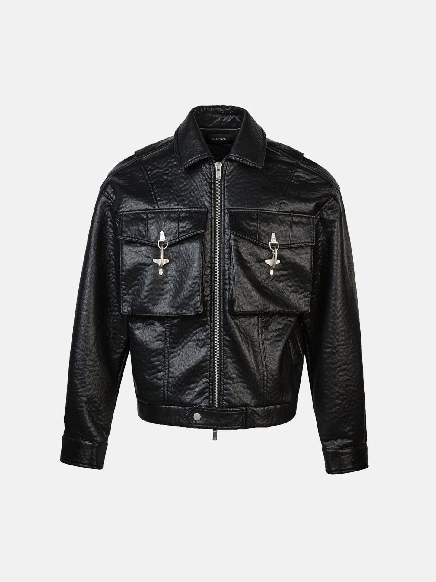 Lock Detail Leather Jacket