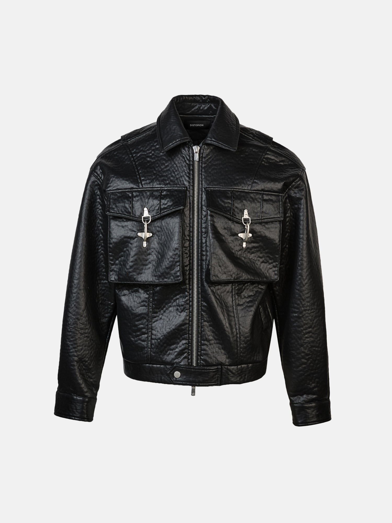 Lock Detail Leather Jacket