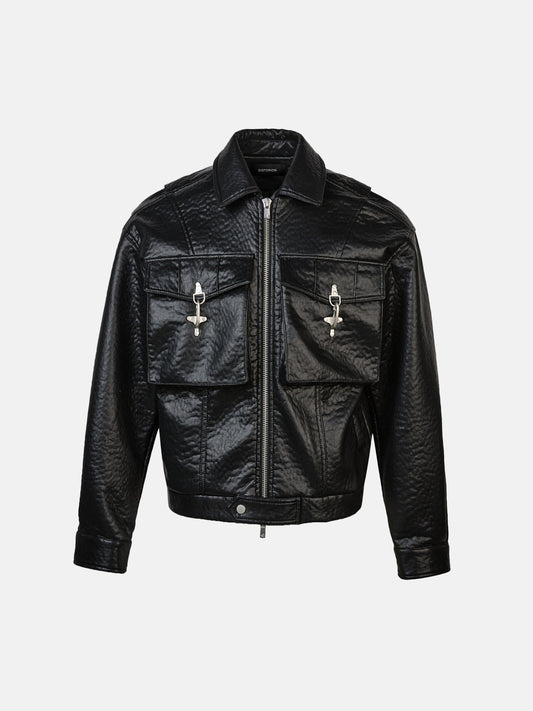 Lock Detail Leather Jacket