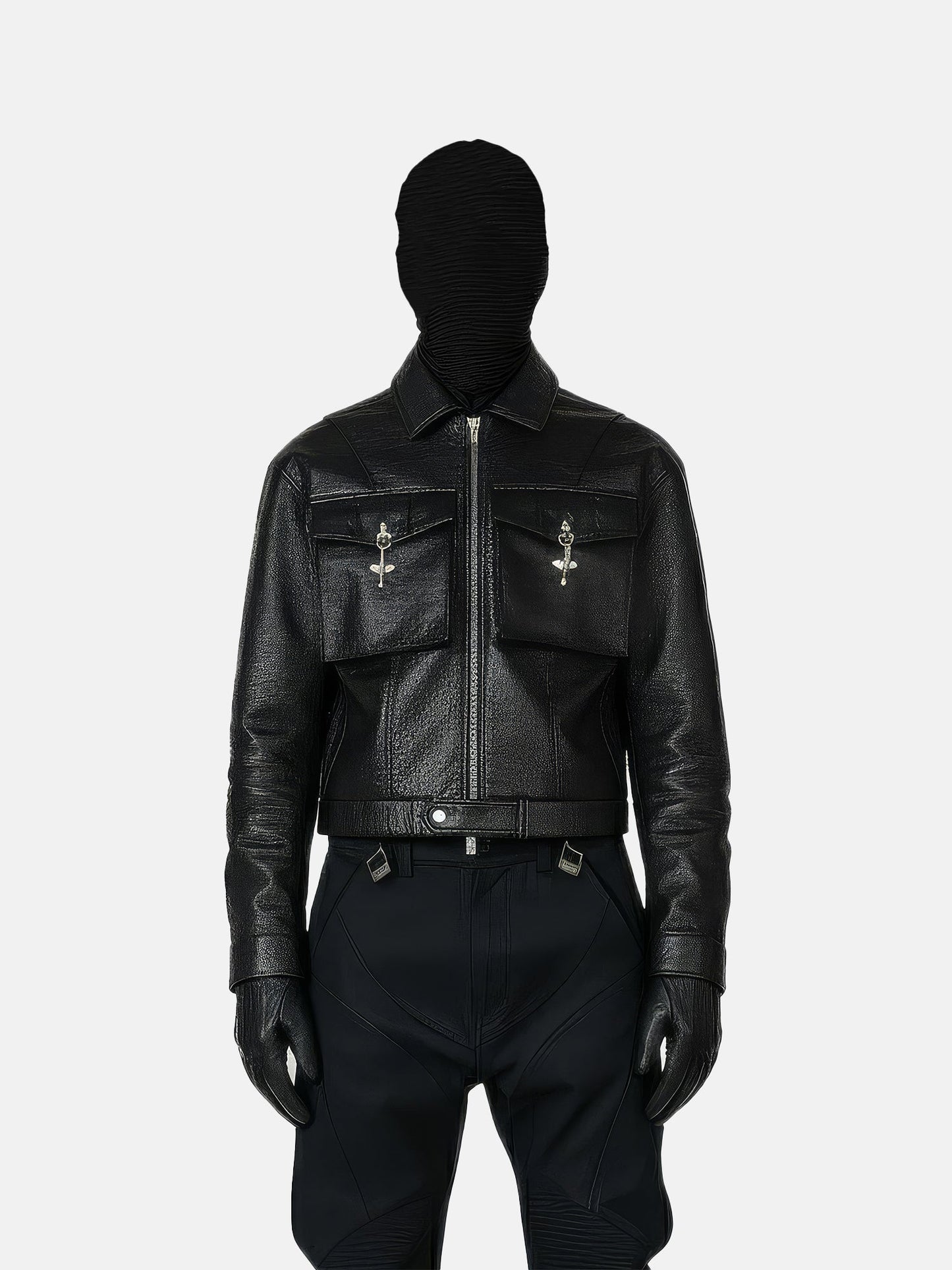 Lock Detail Leather Jacket
