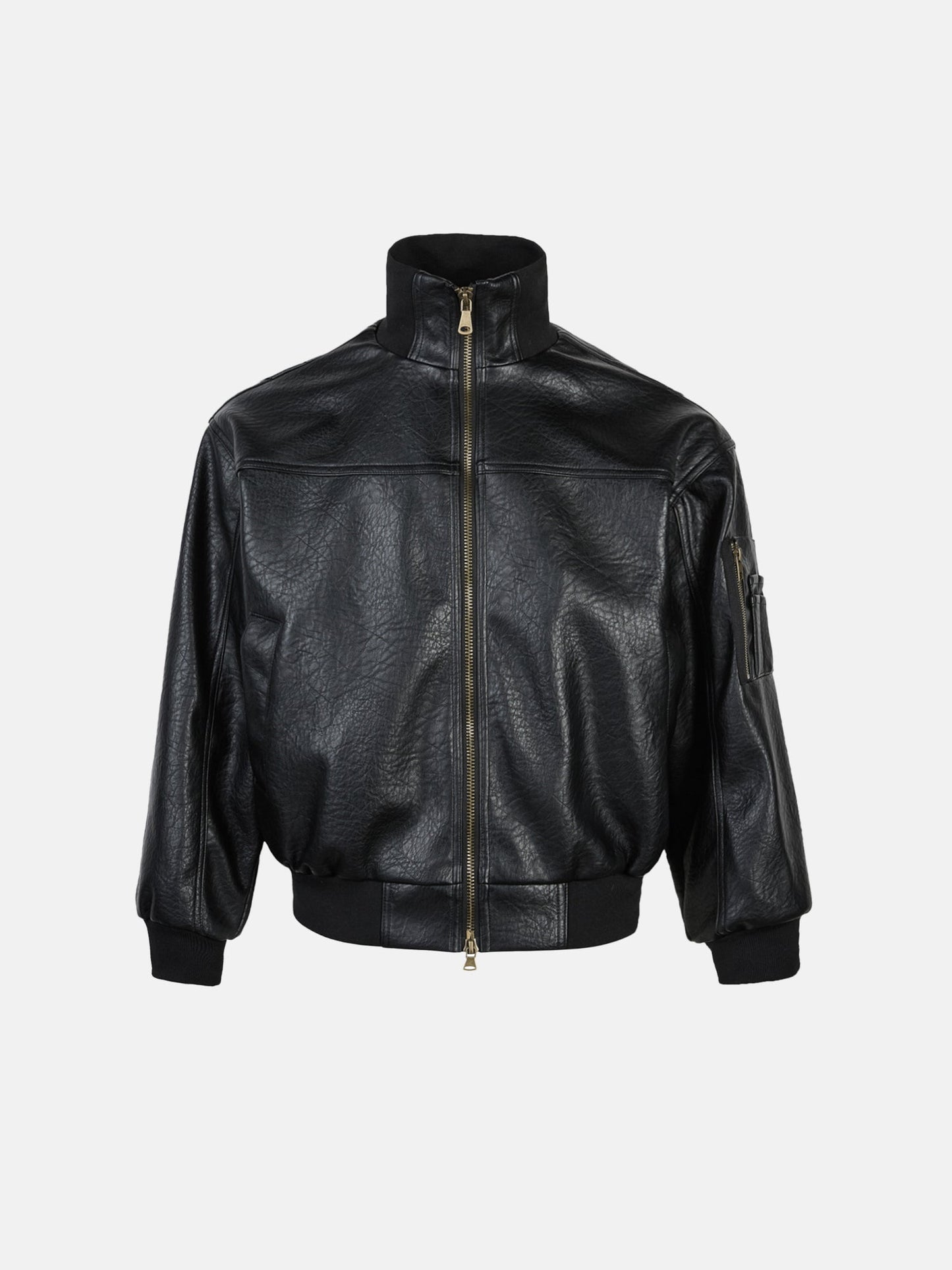 Moto-Style Crinkle Leather Bomber