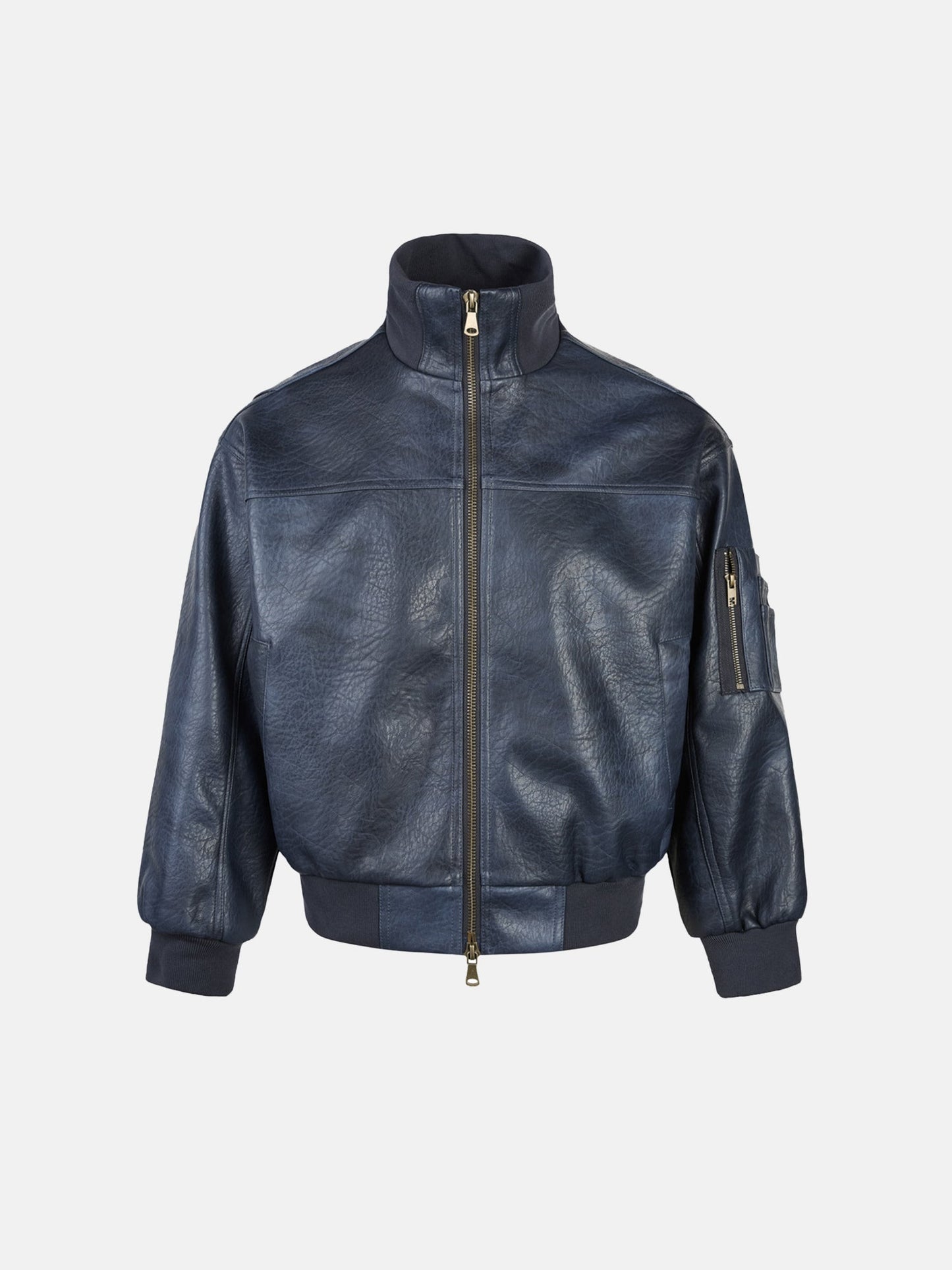 Moto-Style Crinkle Leather Bomber