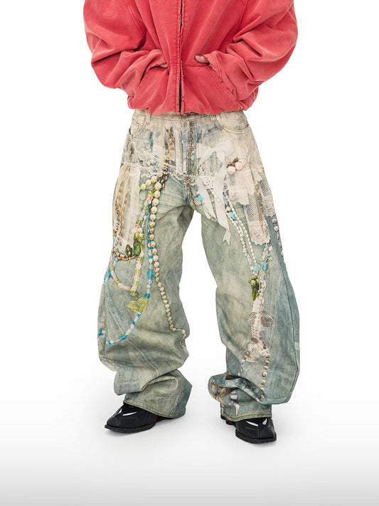 Pearl Print Wide-Leg Pants