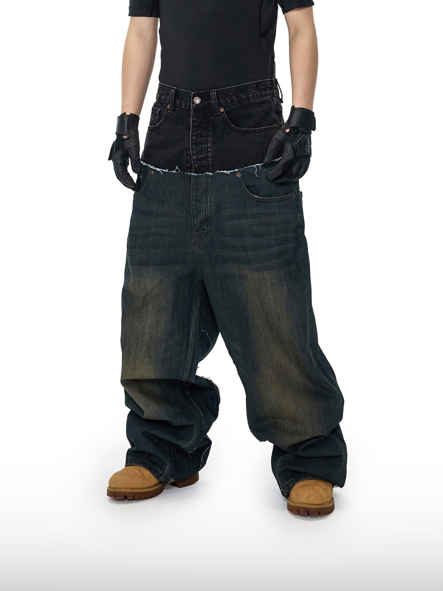 Two-Tone Wide Jeans