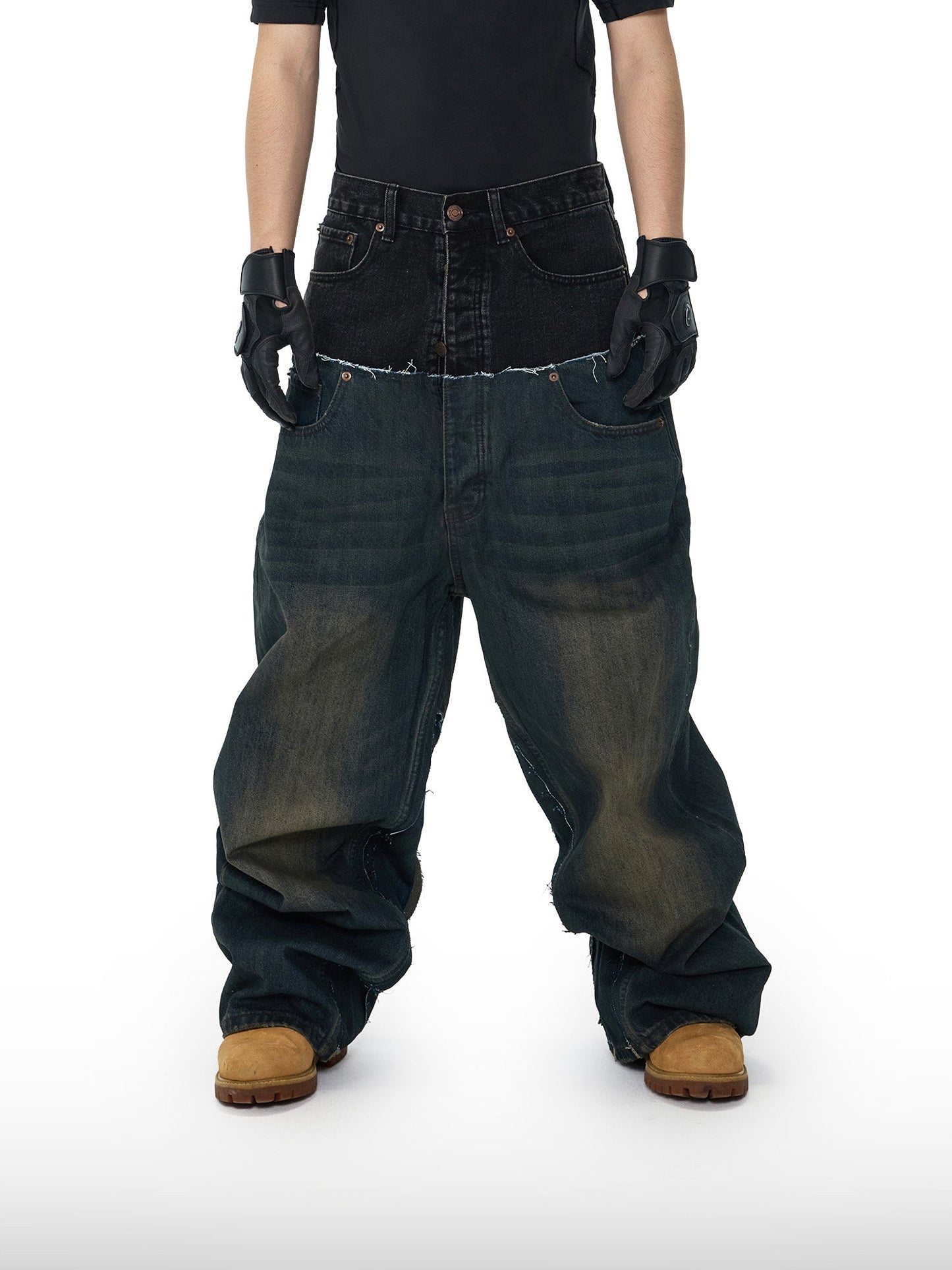 Two-Tone Wide Jeans