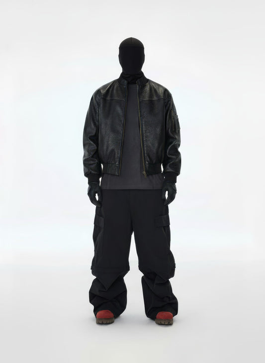 Moto-Style Crinkle Leather Bomber